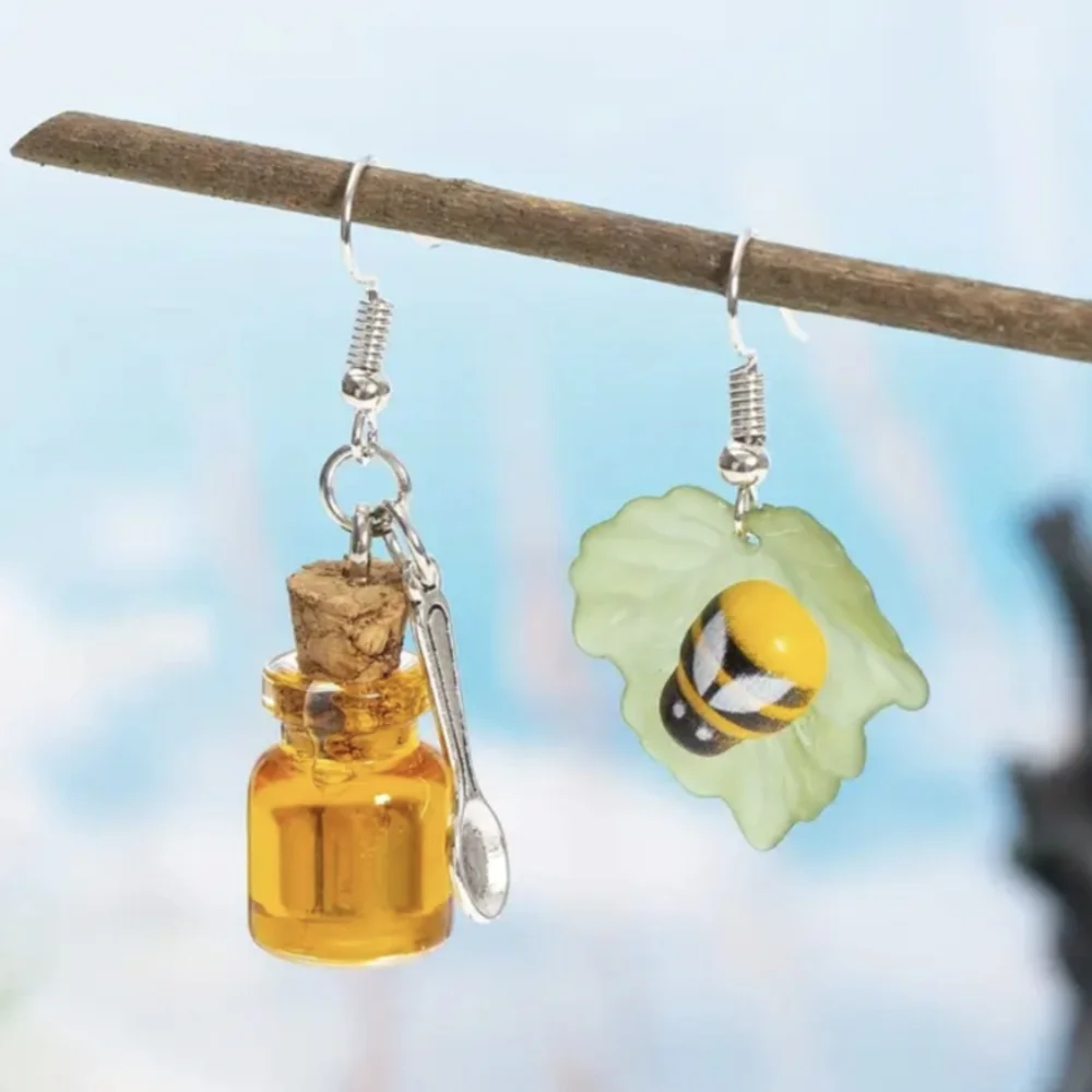 Earrings--Bee & Honey Asymmetrical Danglies